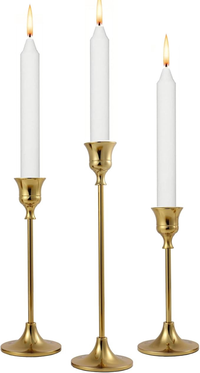 Vidisan Gold Candlestick Holders Taper Centerpiece, Set of 3 Gold Taper Candle Holders Set, for V... | Amazon (US)