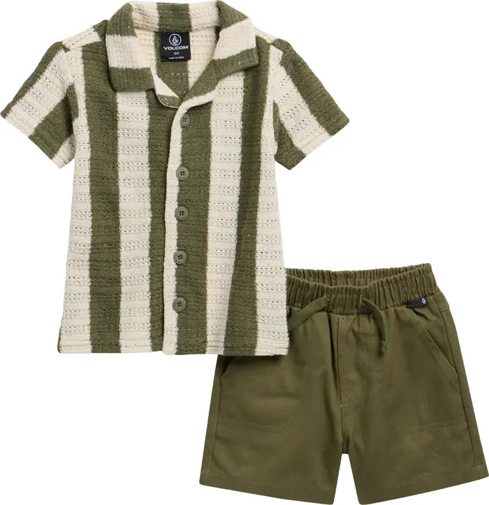 Volcom Stripe Short Sleeve Knit Button-Up Shirt & Shorts Set | Nordstromrack | Nordstrom Rack