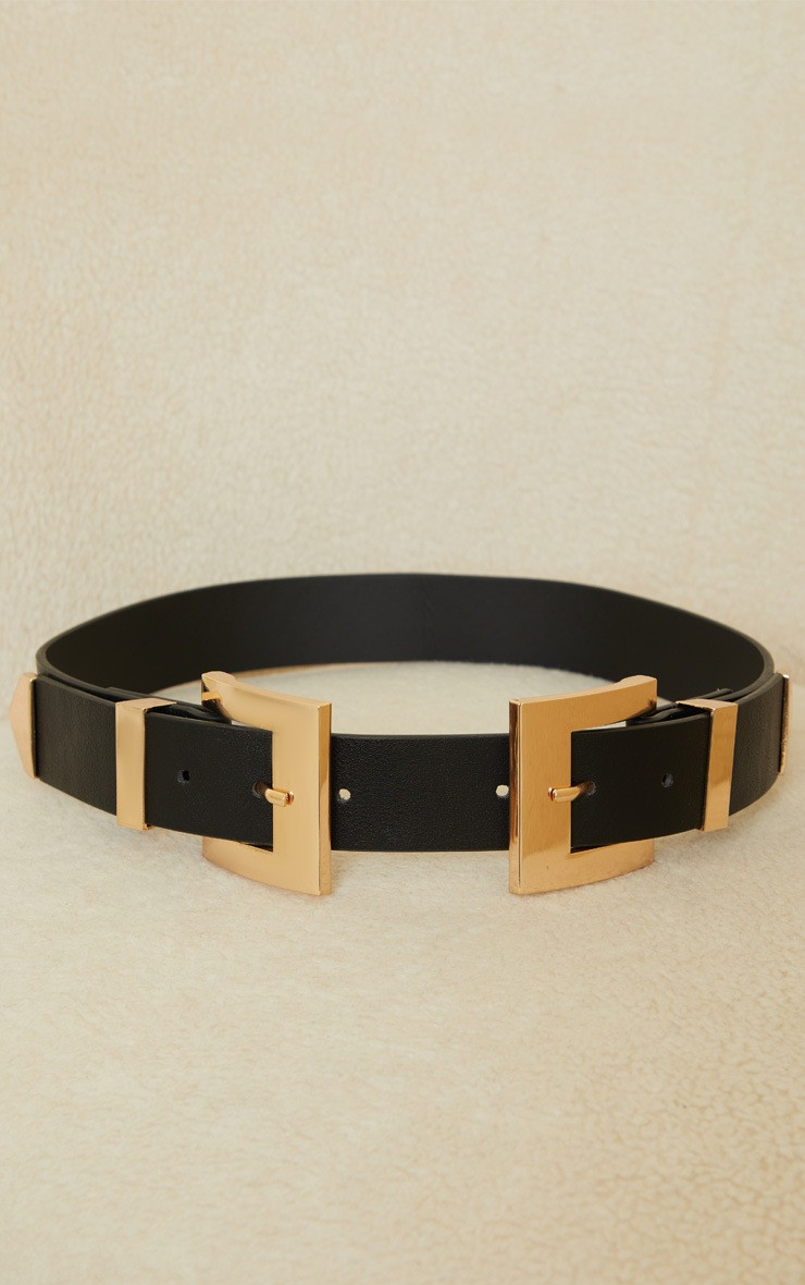 Black Double Gold Square Buckle Waist Belt | PrettyLittleThing UK