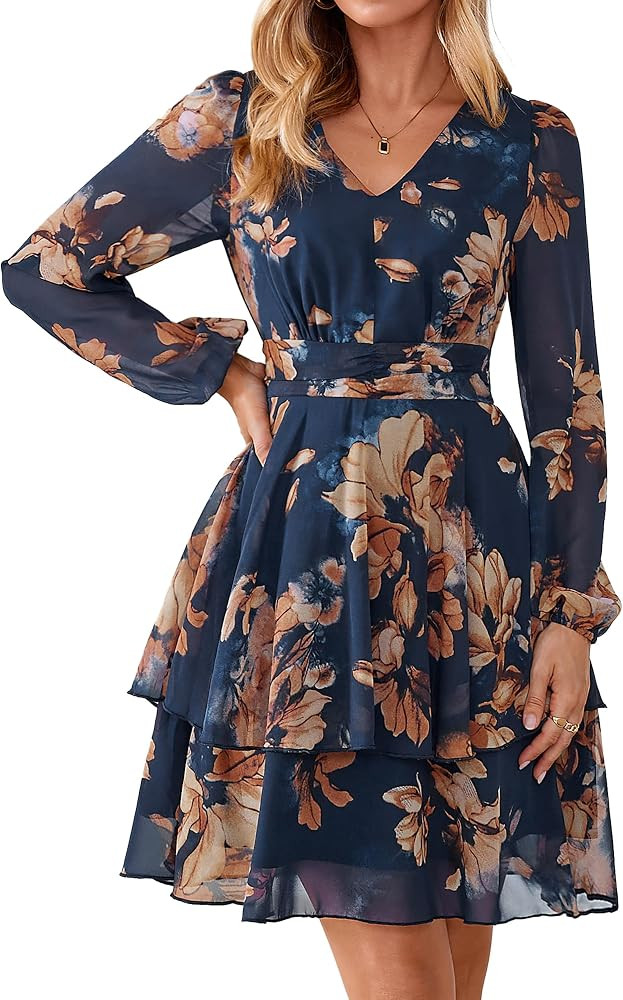 Simplee Womens Floral Wedding Guest Dresses Chiffon A Line Fall Dresses     Cocktail Party, Weste... | Amazon (US)