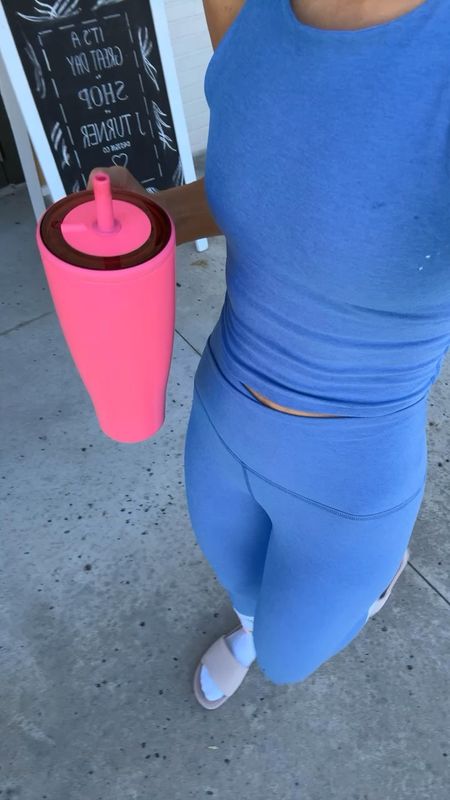 Beyond yoga spacedye at your leisure midi leggings in XXS. Beyond yoga cropped tank in XS. Lululemon slide sandals. Pure Barre outfit. Yoga outfit. Matching workout set. Brumate era cup with leakproof/locking lid!

#LTKActive #LTKshoecrush #LTKfitness