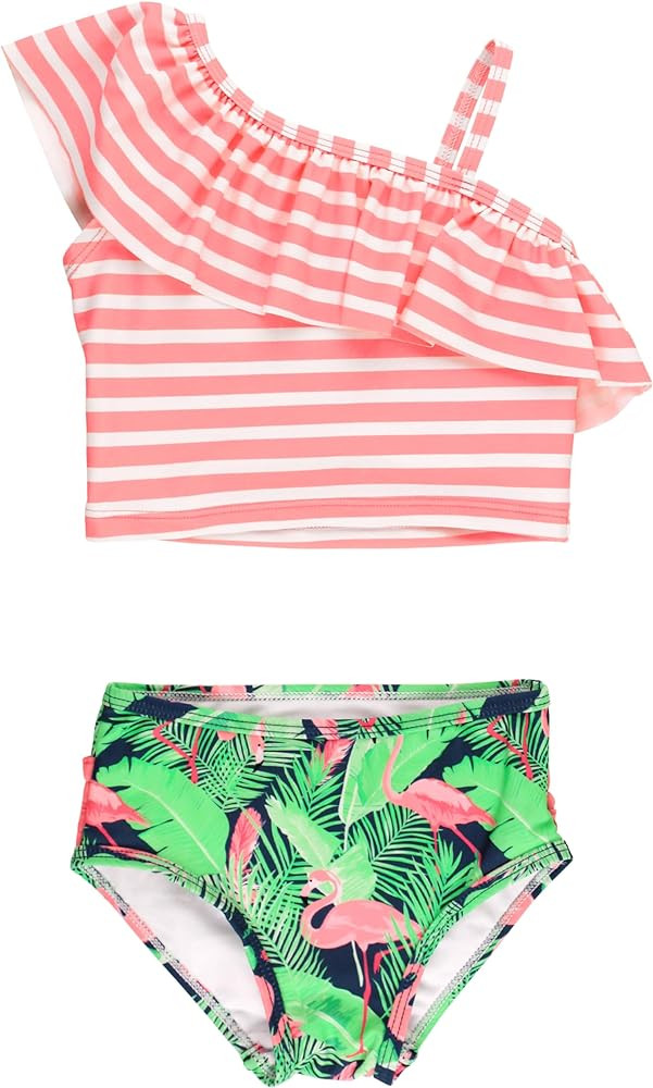 RuffleButts Girls UPF50+ Sun Protection One Shoulder Ruffle Tankini Two Piece Swimsuit | Amazon (US)