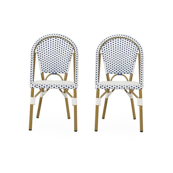 Elize Outdoor French Bistro Chairs (Set of 2) by Christopher Knight Home - Black + White + Bamboo... | Bed Bath & Beyond