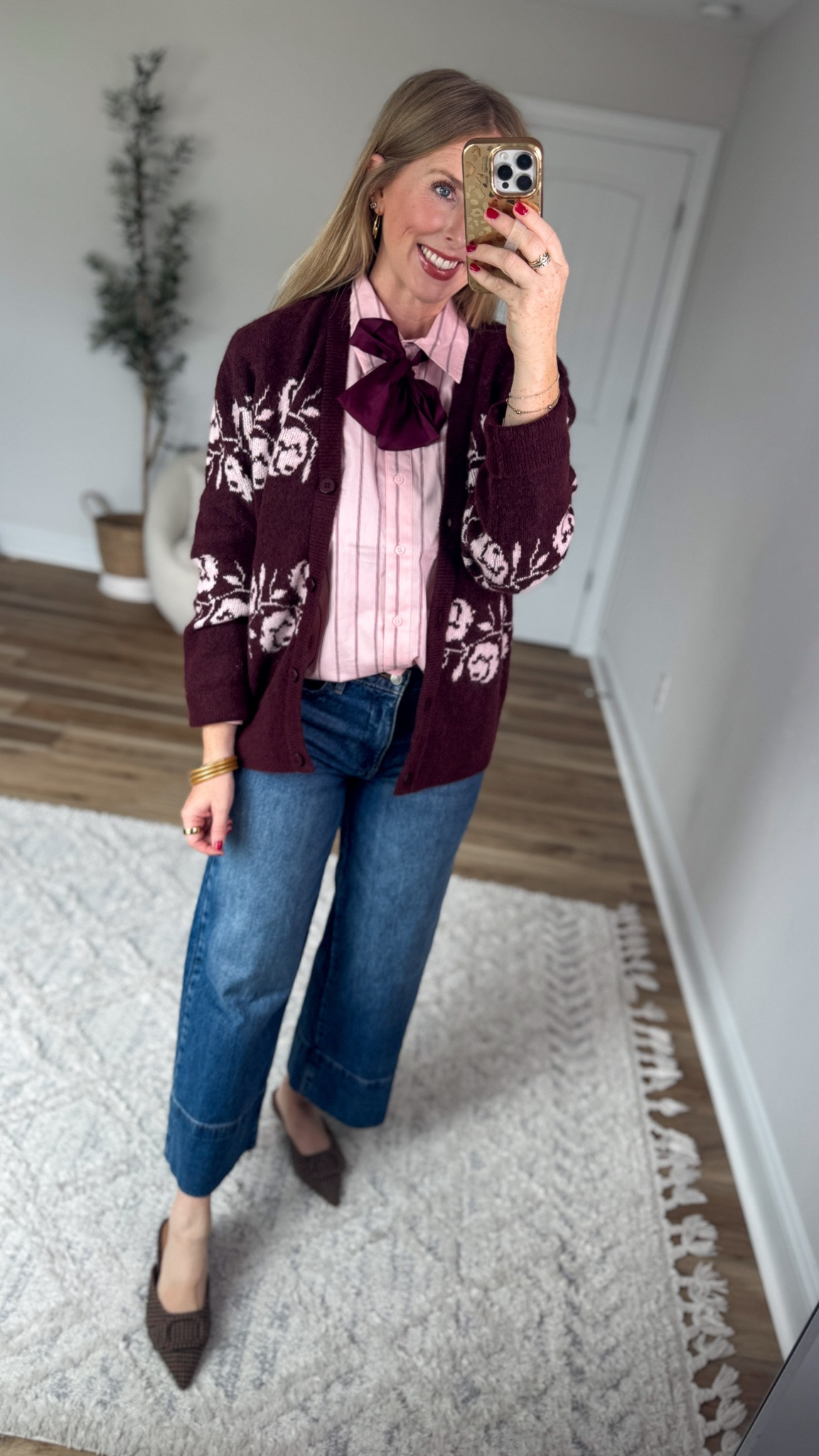 Daily try on, Walmart outfit, Walmart fashion, Walmart style, bow button up, printed cardigan

#LTKootd