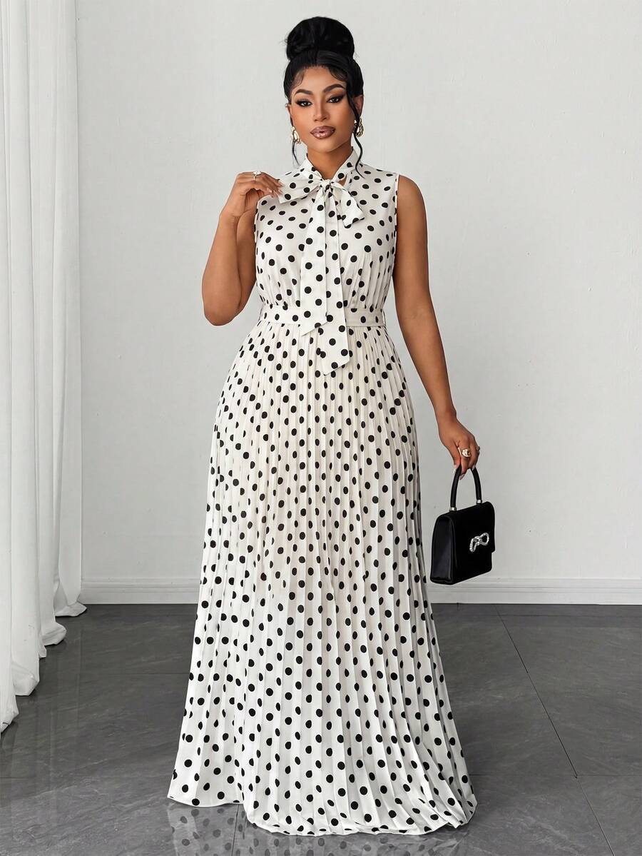 Maweii Plus Size Women's Spring/Summer New Soft Draping Fabric French Black & White Polka Dot Pri... | SHEIN