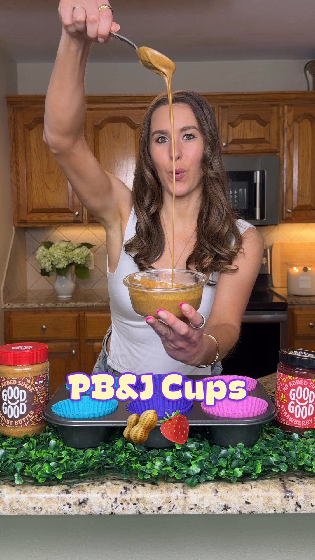 Pb&j cups. Peanut butter and jelly cups. Healthy dessert. Low sugar. Muffin pan. Silicone muffin liners. Low sugar dessert. 

#LTKfoodie