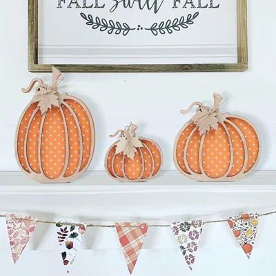 Fall Decor-Wooden Autumn Pumpkin Fall Decorations For Home Shelf Mantel Table Decor Pumpkins Of Three Sizes Fall Season | Wayfair North America