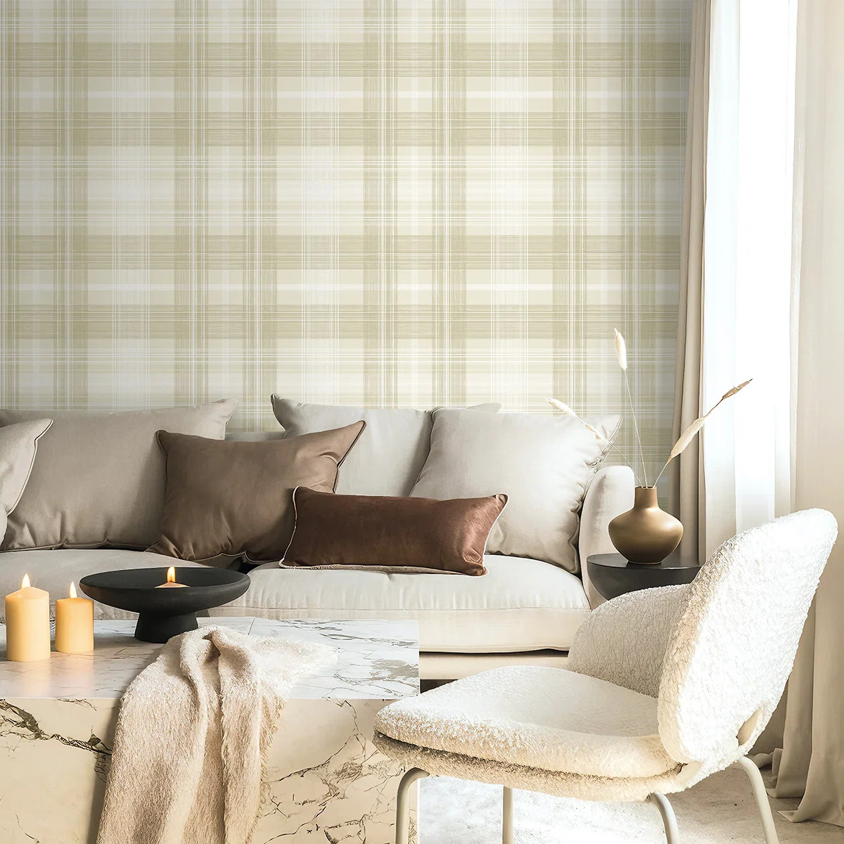 Stacy Garcia Home Argos Grey & Blue Crossroads Plaid Peel And Stick Wallpaper | Wayfair North America