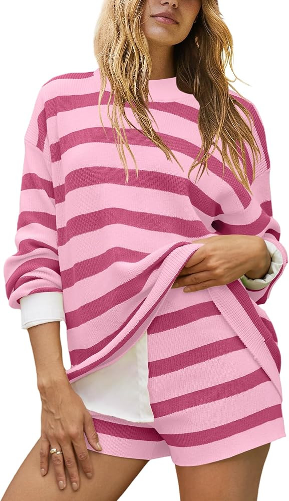 Yanekop Womens Striped Sweater Sets Tunic Matching Set Oversized Lounge Sets 2 Piece Long Sleeve ... | Amazon (US)