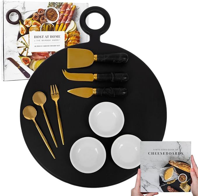 The Bamboo Abode 10 Piece Cheese and Charcuterie Board Set, Black - Unique Christmas Gifts for Wo... | Amazon (US)