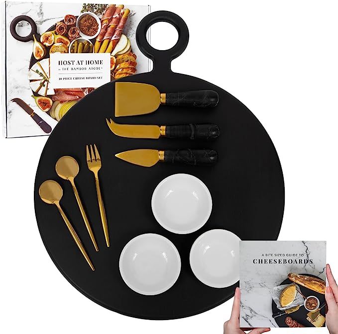 10 Piece Cheese and Charcuterie Board Set, Black, Host at Home by The Bamboo Abode, Cheese Tray w... | Amazon (US)