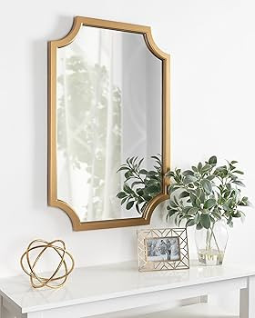 Kate and Laurel Hogan Wood Framed Wall Accent Mirror with Scalloped Corners, 24x36 Inches, Gold | Amazon (US)