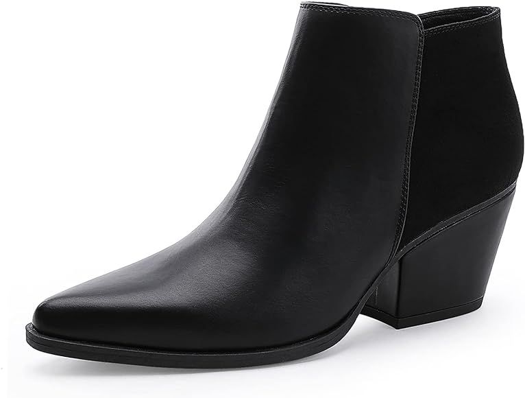 CentroPoint Women's Fashion Block Heel Ankle Boots Pointed Toe Side Zip Leather Booties | Amazon (US)
