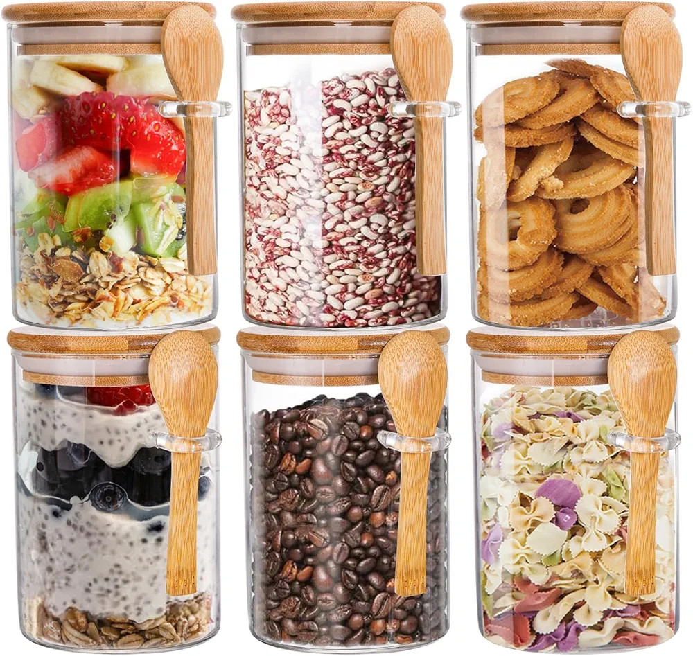 ZOOFOX 6 Pack Glass Jars with Airtight Lid and Spoon, Overnight Oats Container, 17 oz Clear Kitch... | Amazon (US)