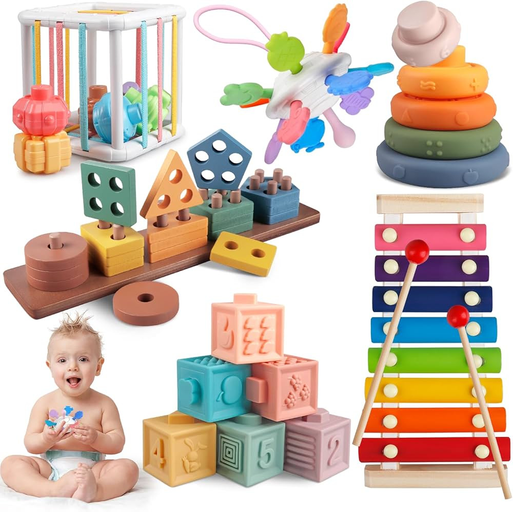 Aliex 6 in 1 Montessori Toys for Babies 12 Months, Baby Toys Stacking Rings Blocks Wooden Shape S... | Amazon (UK)