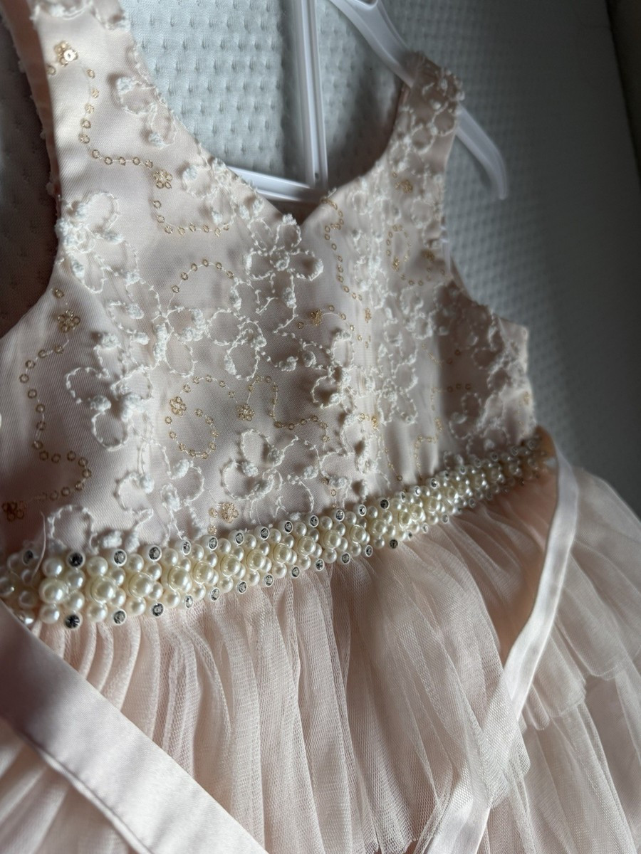 Girls Blush Ivory Floral Fit & Flare Tulle Knee Length Dress Pearl Accents | eBay | eBay US