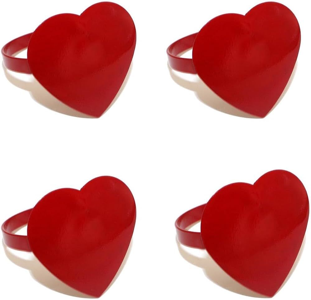 Heart Napkin Rings Set of 4 Red Love Heart Napkin Rings Valentine's Day Wedding, Birthday Party, ... | Amazon (US)