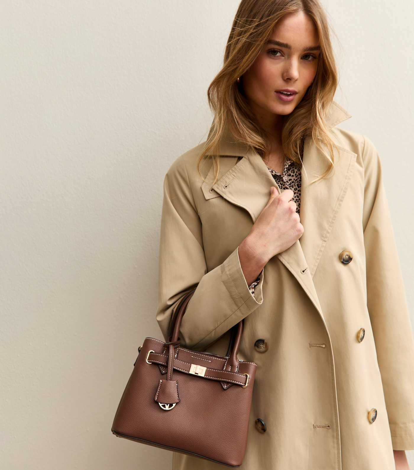 Dark Brown Faux Leather Mini Triple Compartment Tote Bag | New Look | New Look (UK)