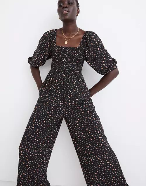 Curvy Lucie Smocked Wide-Leg Jumpsuit in Stem Scatter | Madewell