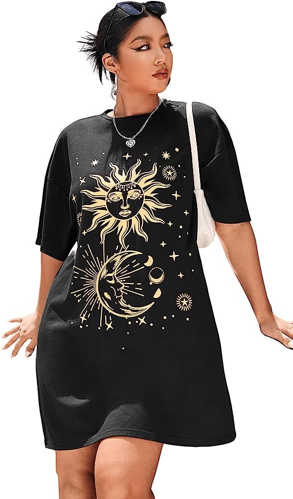 SOLY HUX Women's Plus Size Graphic Print Half Sleeve Loose T Shirt Dress | Amazon (US)