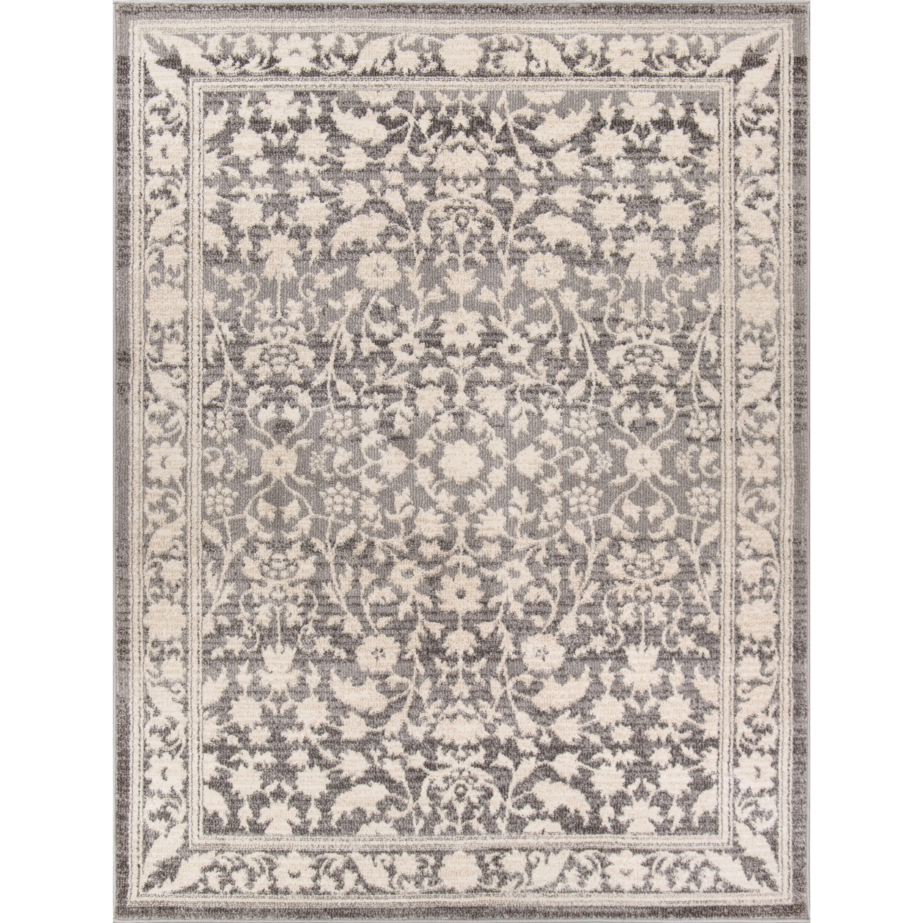 My Texas House Estelle 7'10" x 9'10" Grey White Floral Indoor Area Rug | Walmart (US)