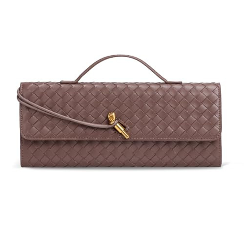 Woven Clutch Purses for Women: Evening Handbag Trendy Hobo Crossbody Bags Leather Shoulder Handbag Small Clutch Purse Wedding (Taupe) | Amazon (US)