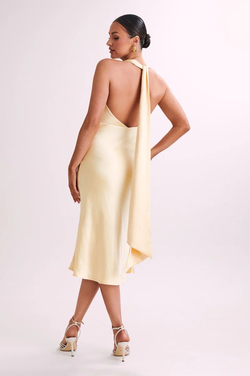 Terri Satin Cowl Midi Dress - Butter | MESHKI US
