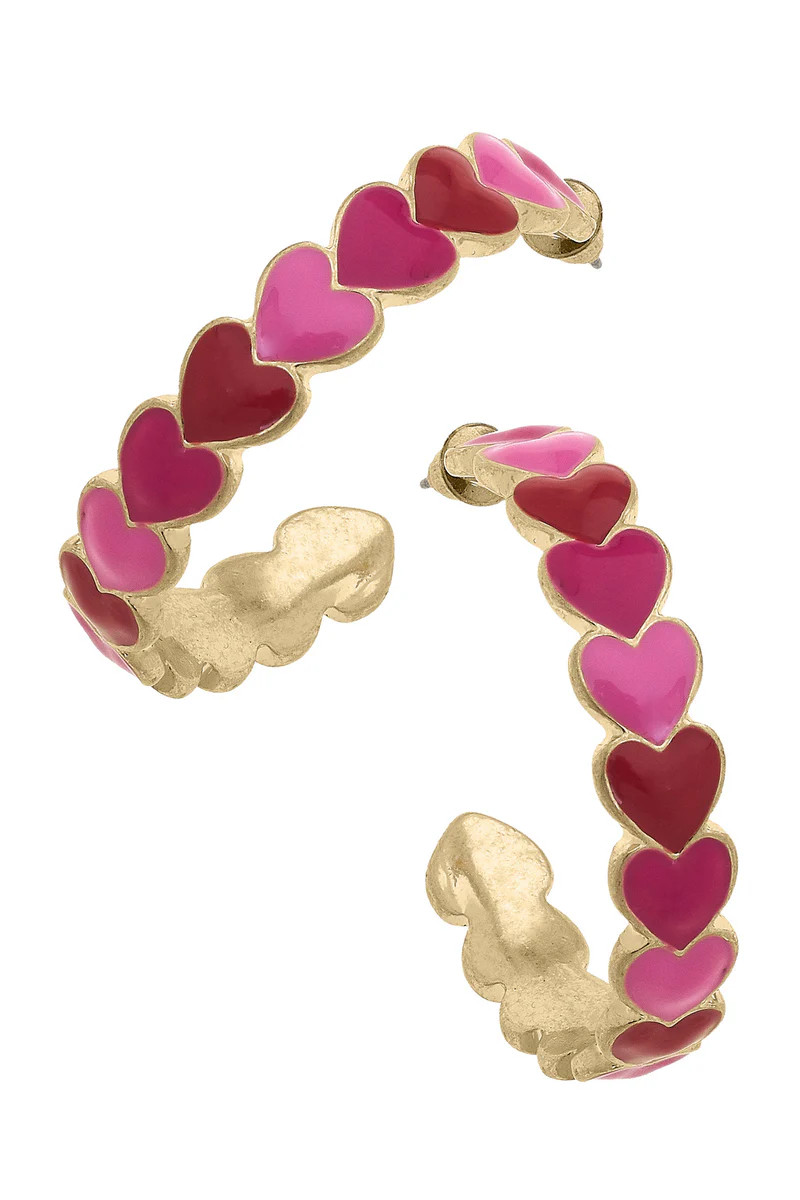 Valentines Enamel Hearts Hoop Earrings | CANVAS