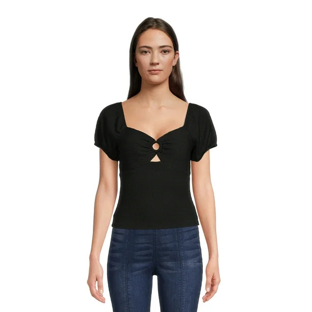 No Boundaries Juniors Pucker Knit Keyhole Top | Walmart (US)