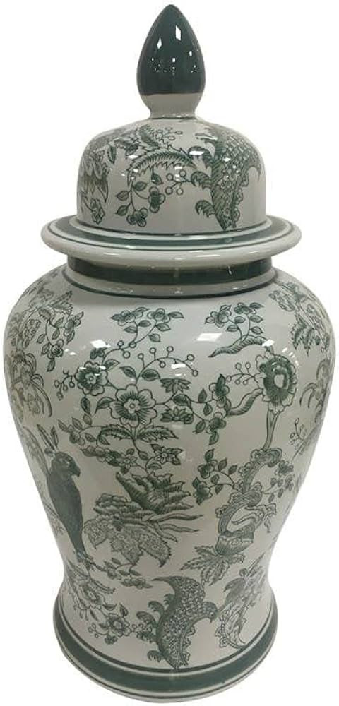 Galt International Veridian Parrot Floral Chinoiserie Ceramic Temple Jar 18" w/Lid - Ginger Jar H... | Amazon (US)