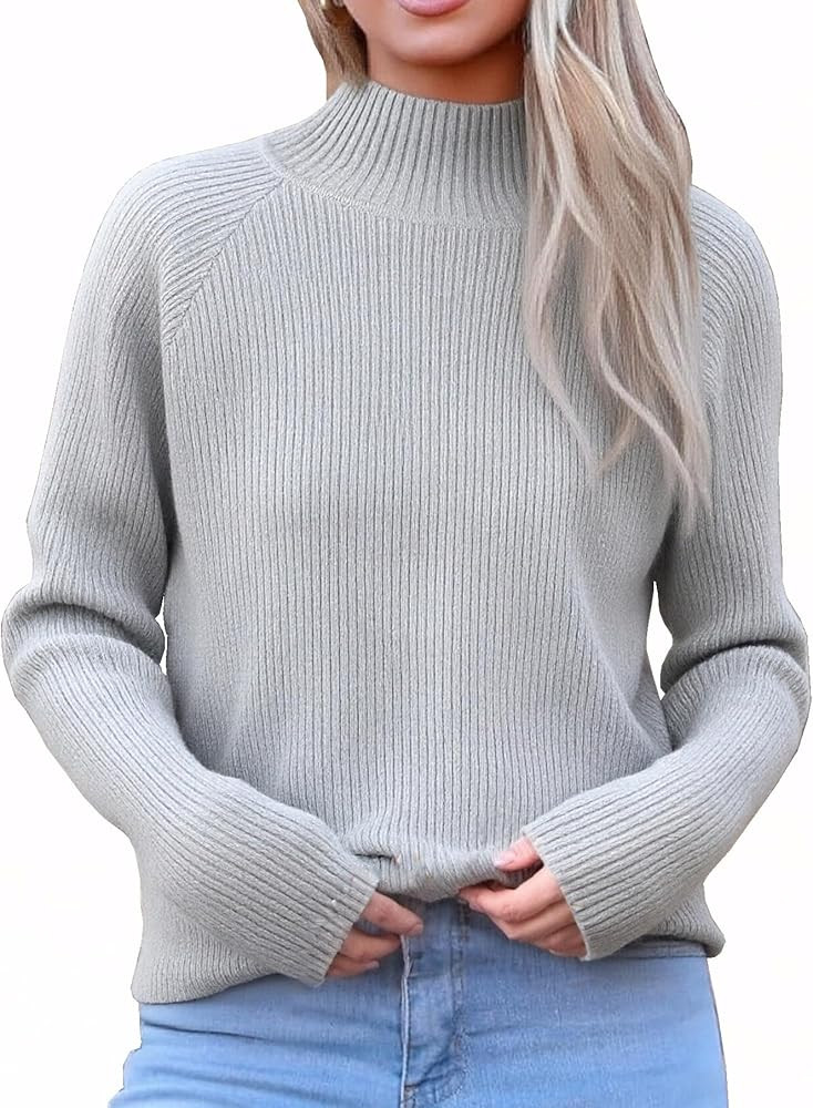 Ckikiou Casual Soft Knitted Mock Neck Sweater for Women Fall Winter Raglan Sleeve Ribbed Pullover... | Amazon (US)