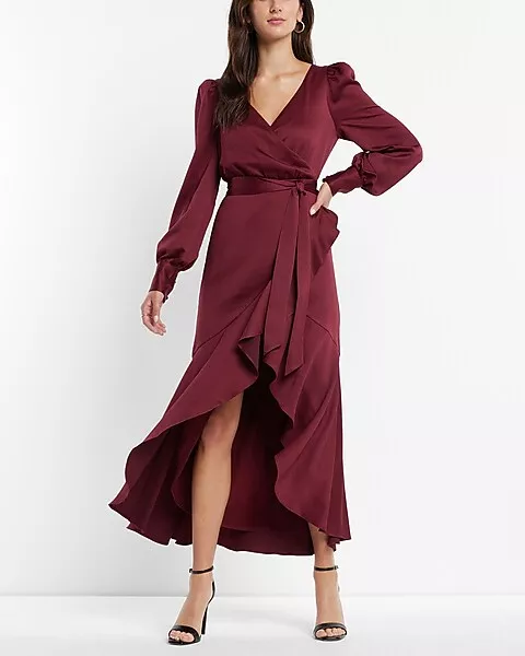 Express satin faux shop wrap maxi dress