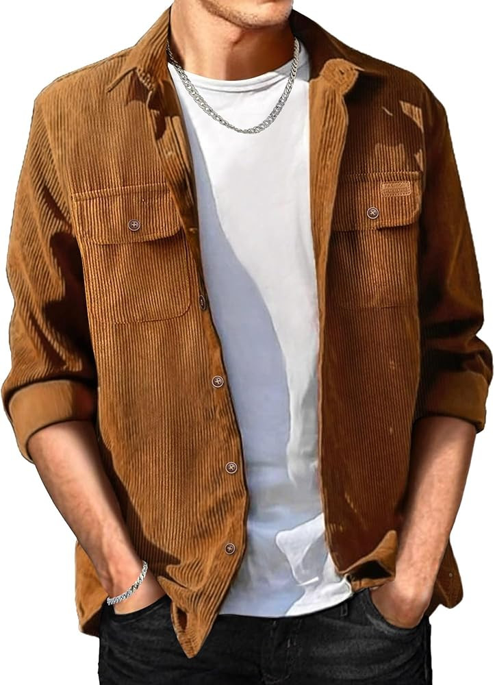 Comdecevis Mens Corduroy Shirts Jacket Button Down Long Sleeve Work Shirts Shackets with Pocket | Amazon (US)