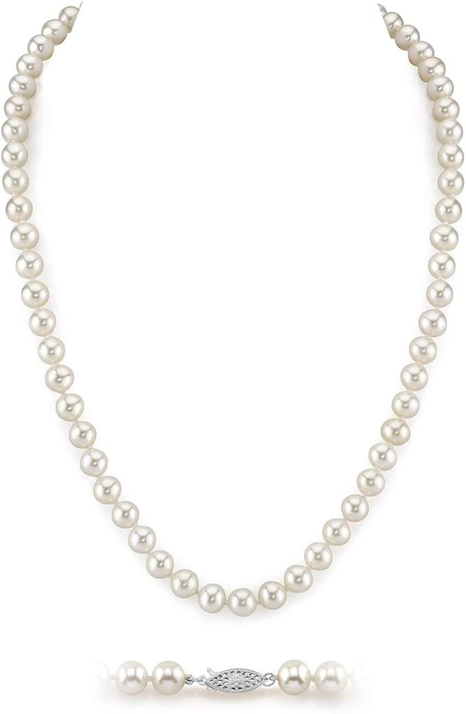 The Pearl Source Real Pearl Necklace for Women with AAA+ Quality Round White Freshwater Genuine C... | Amazon (US)
