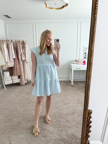 This mini dress with flutter sleeves from Walmart is perfect casual outfit for spring and summer. Pair with these gold bow sandals for an easy everyday look. 

#LTKfindsunder100 #LTKSeasonal #LTKstyletip