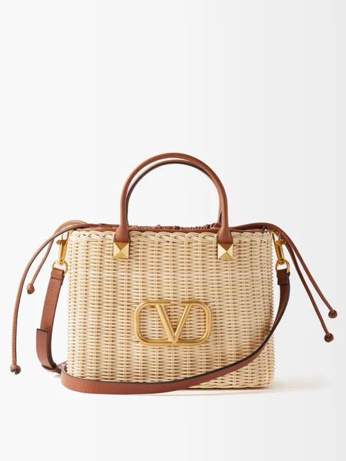 Valentino Garavani - V-logo Leather-drawstring Basket Bag - Womens - Cream | Matches (US)