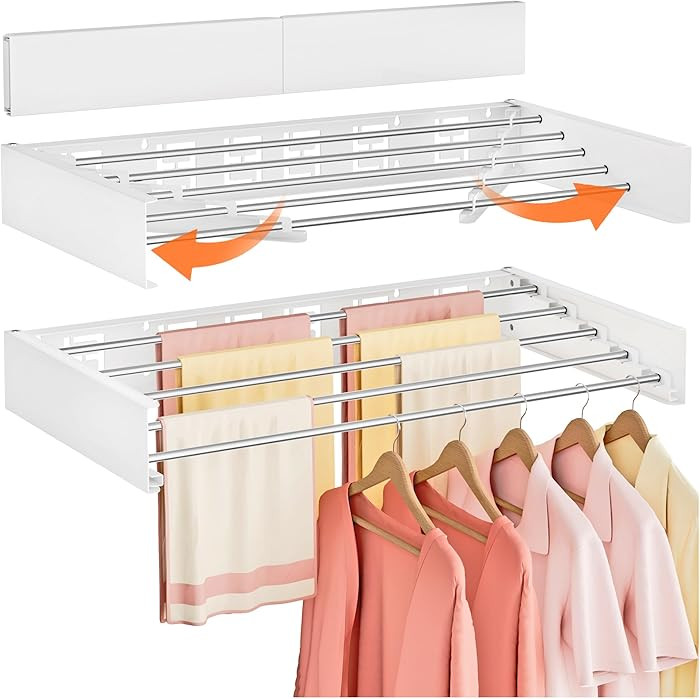 Wall Mounted Clothes Drying Rack Folding Indoor, Foldable Laundry Drying Rack Collapsible,Invisib... | Amazon (US)