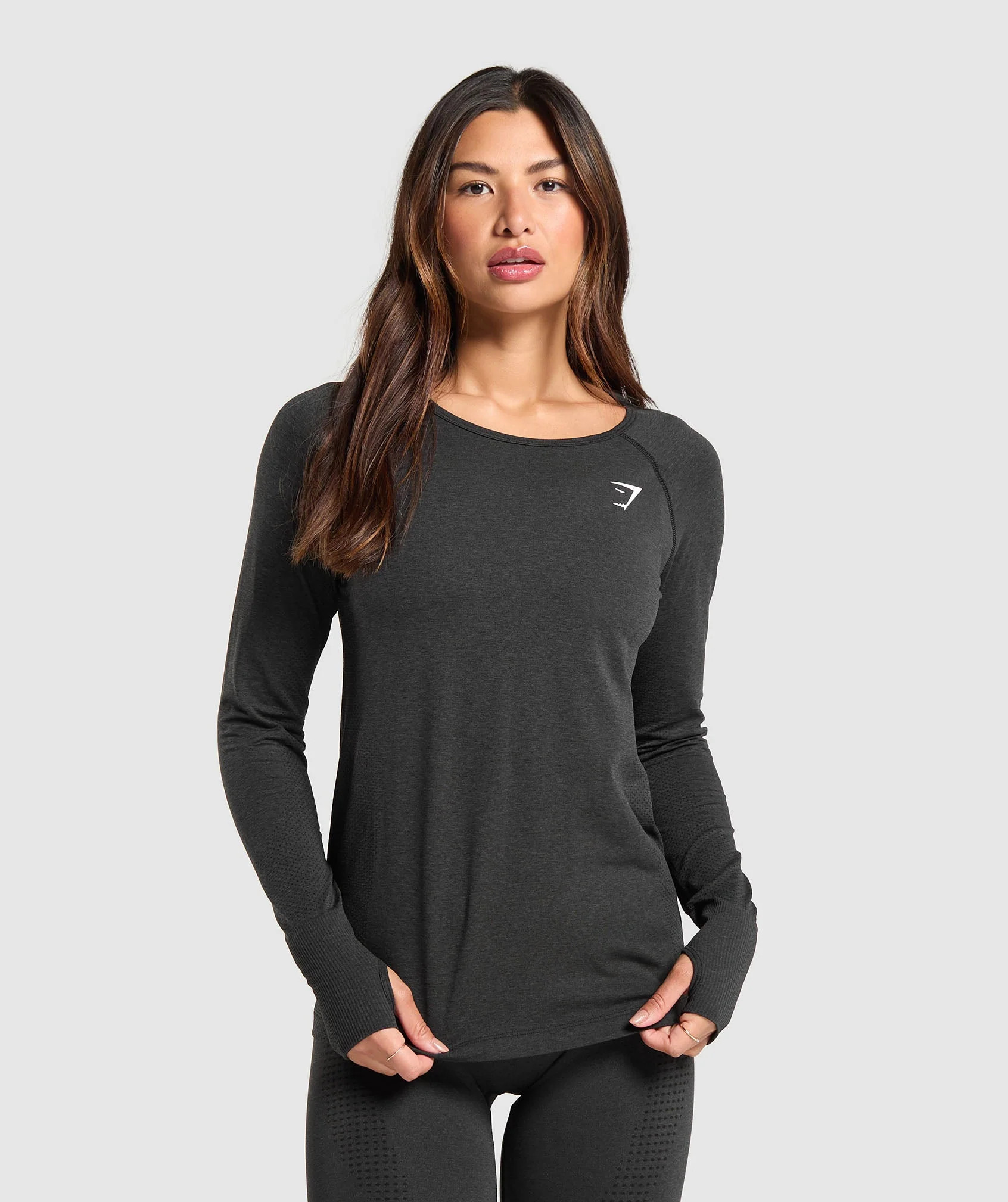 Gymshark Vital Light Long Sleeve Top - Black Marl | Gymshark US