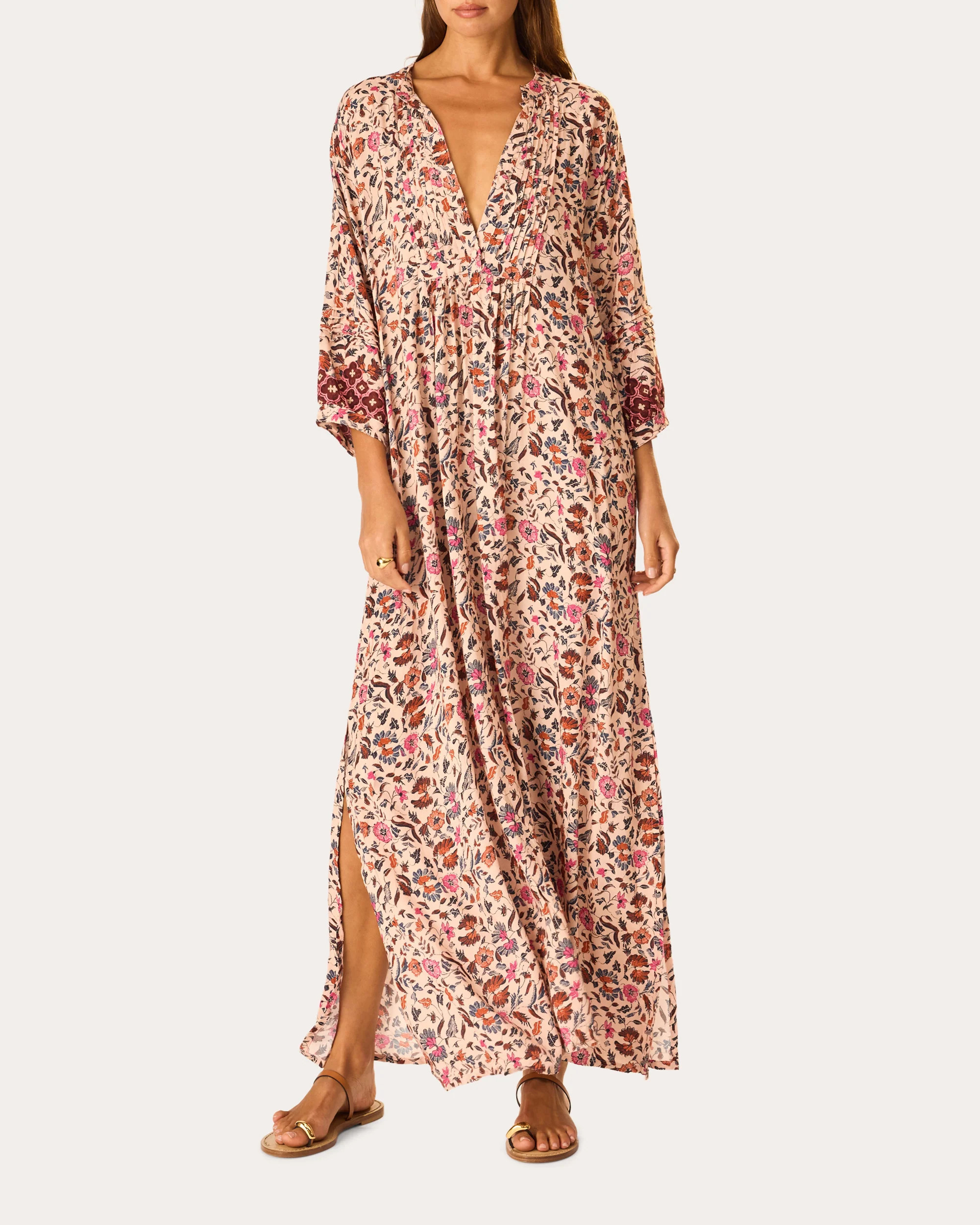 Natalie Martin Women's Sammie Floral Pleated Button-Front Maxi Dress Rayon | Olivela