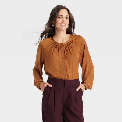 Women's Balloon Long Sleeve V-Neck Blouse - A New Day™ | Target