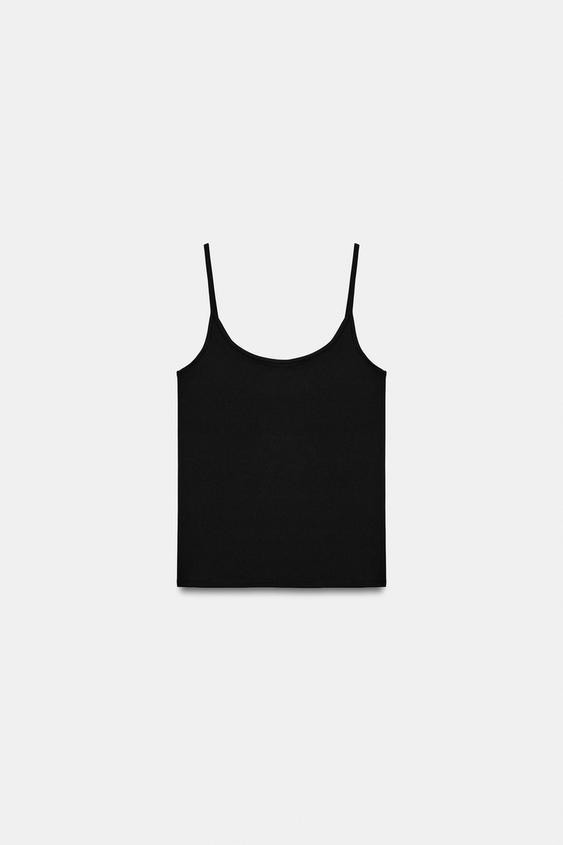 Zara - Polyamide Spaghetti Strap Tank Top - Black - Xs - Woman | Zara Canada