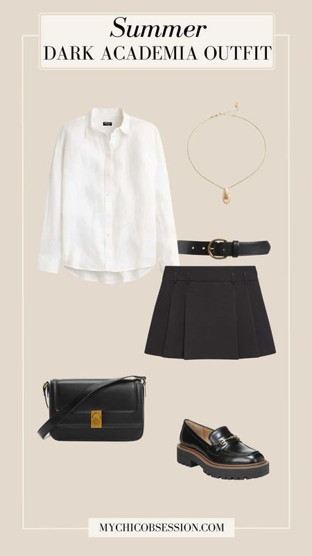 A must-have in every dark academia wardrobe, this outfit might just be one of the most traditional looks of this aesthetic. A mini pleated skirt and Oxford shirt combo make for a fool-proof combination for lovers of dark academia. Add lug sole loafers, a belt, gold jewelry and a crossbody bag to finish the look.

#LTKstyletip #LTKSeasonal