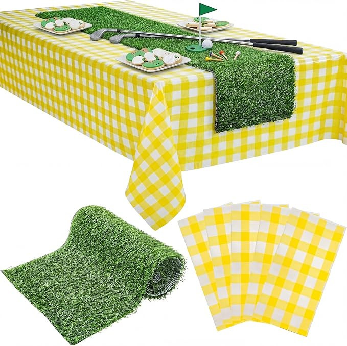Patelai 2 Pcs Masters Golf Party Table Decorations 1 Artificial Grass Table Runner 1 Yellow and W... | Amazon (US)
