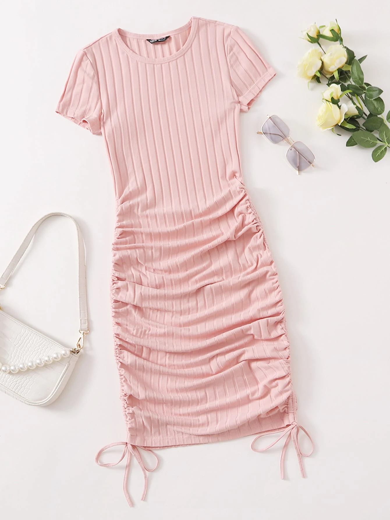 SHEIN Drawstring Side Rib-knit Bodycon Dress | SHEIN