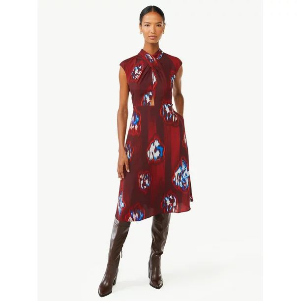 Scoop Women's Twist Neck Midi Dress - Walmart.com | Walmart (US)