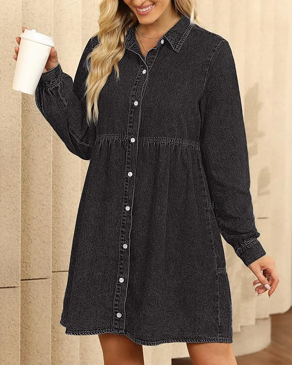 LookbookStore Long Sleeve Denim Dress for Women Jean Dress Button Down Casual Babydoll Denim Shir... | Amazon (US)