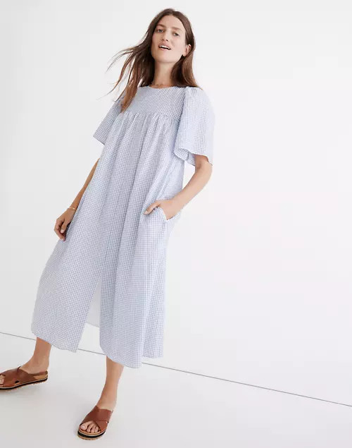 Flutter-Sleeve Caftan Dress in Gingham | Madewell