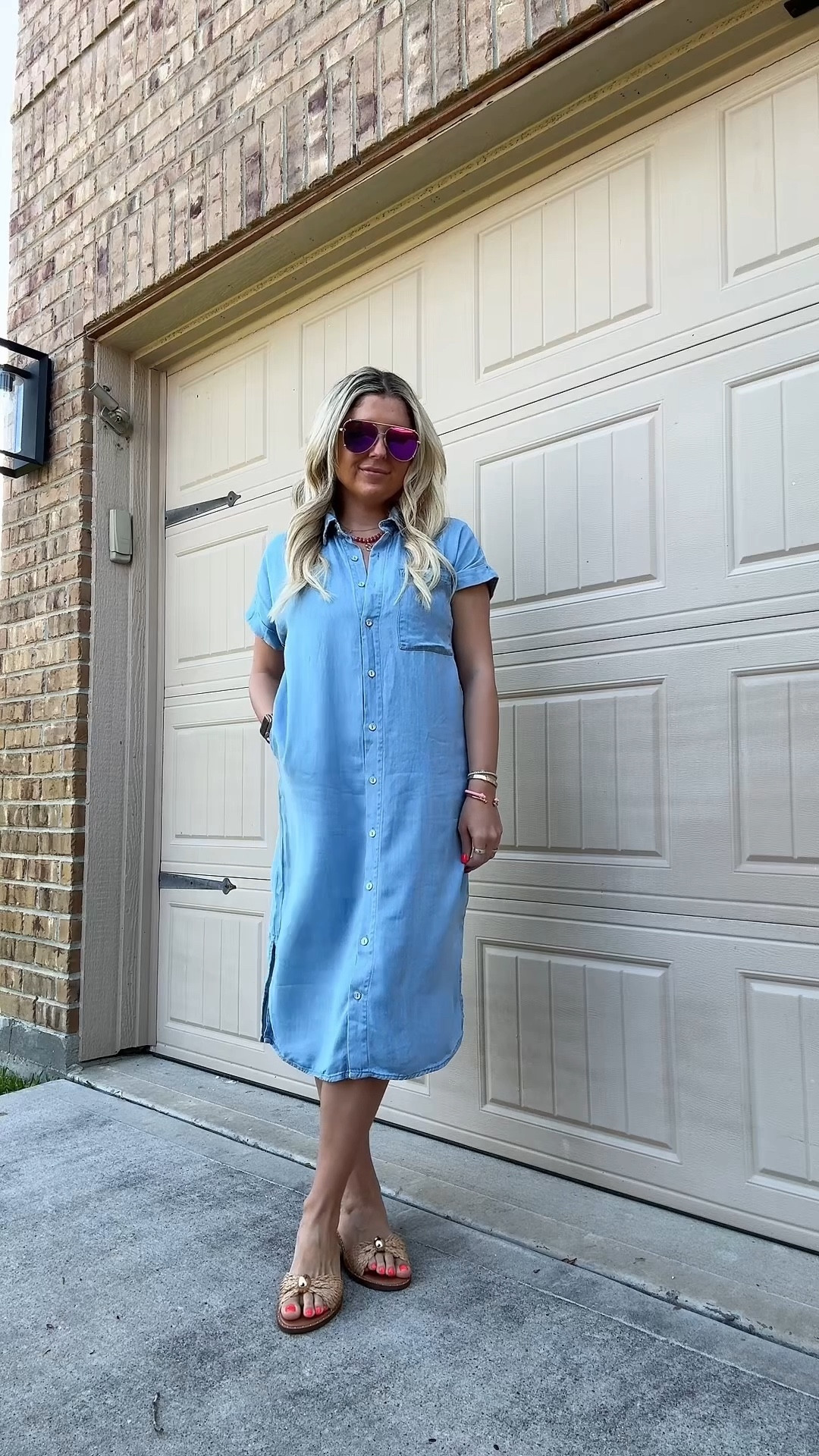 Denim dress outfit
Size xs
Sandals up 1/2 a size and on sale

#LTKootd #LTKSaleAlert