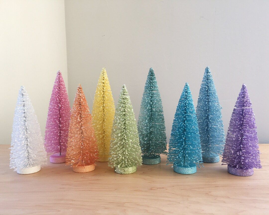 Iridescent Snowy Glitter Rainbow Retro Bottle Brush Tree  8 - Etsy | Etsy (US)