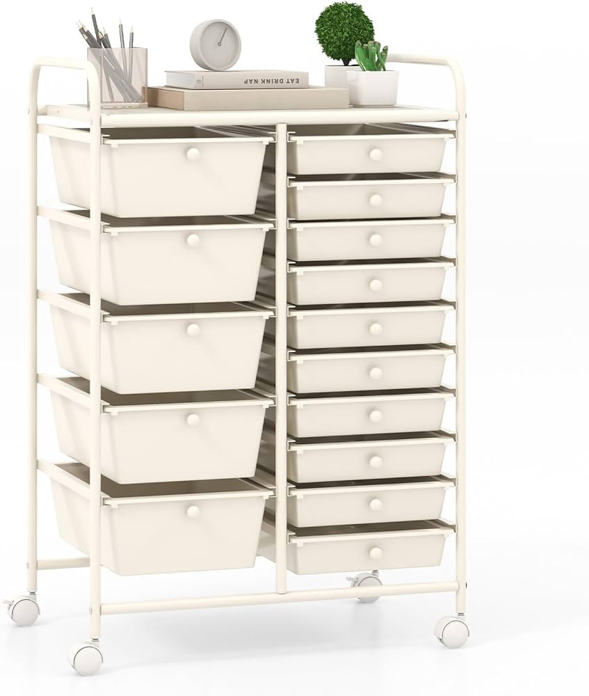 Giantex 15 Drawers Rolling Cart, Classroom Organizers, Storage Cart with Wheels, for Teacher Offi... | Amazon (US)